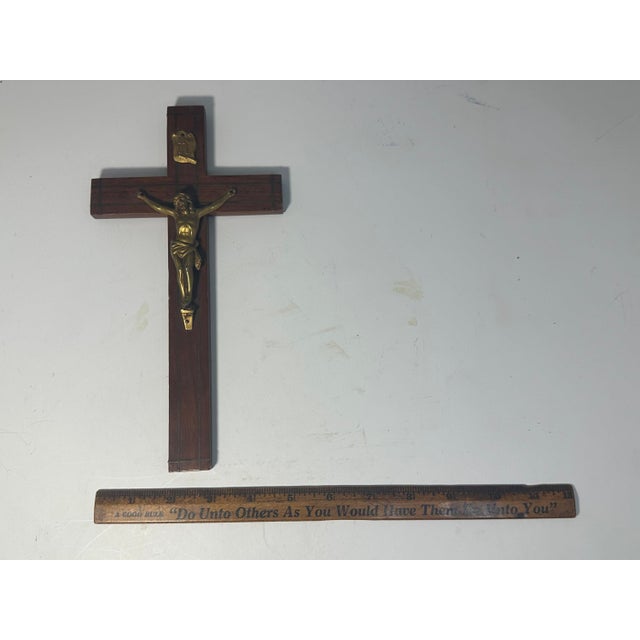 Gold Art Deco Crucifix: Gold Gilt Jesus, Walnut Cross (9.75" Tall) For Sale - Image 8 of 9