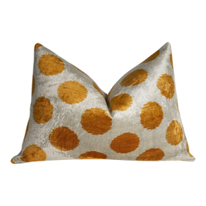 Handmade Velvet Pillow – Gold Mustard Polka Dot Pattern, 16x24"