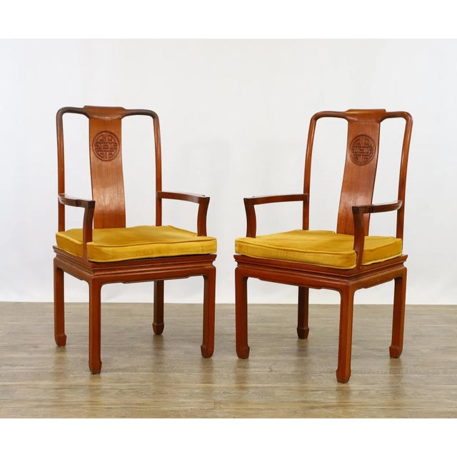 Chinoiserie Mid 20th Century George Zee & Co. Anglo-Chinese Teak Extendable Dining Table & 8 Horseshoe Back Chairs - Set of 9 For Sale - Image 3 of 12