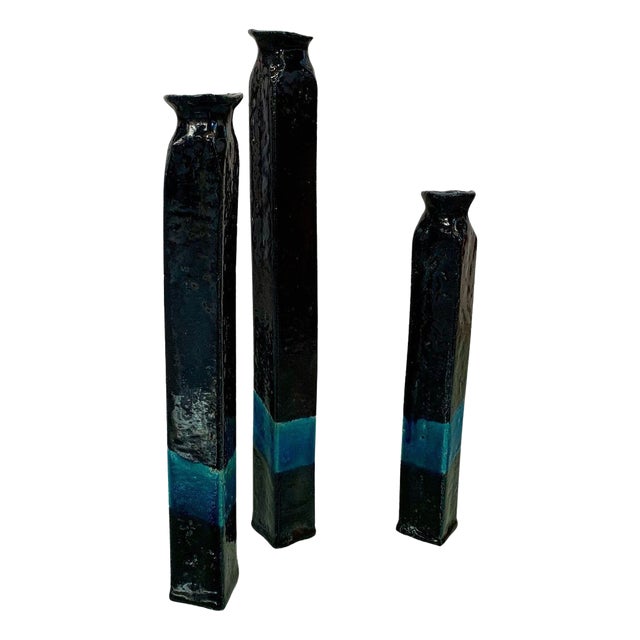Raku Ceramic Vases, 1970s, Set of 3 For Sale