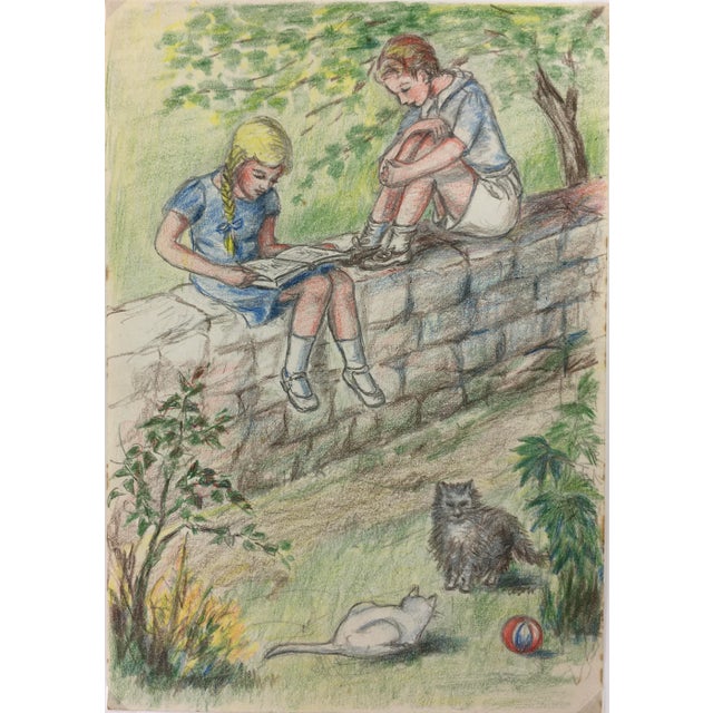 1960s "Passing Time" 1960s Impressionist Style Figurative Pencil Drawing For Sale