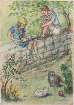 1960s "Passing Time" 1960s Impressionist Style Figurative Pencil Drawing