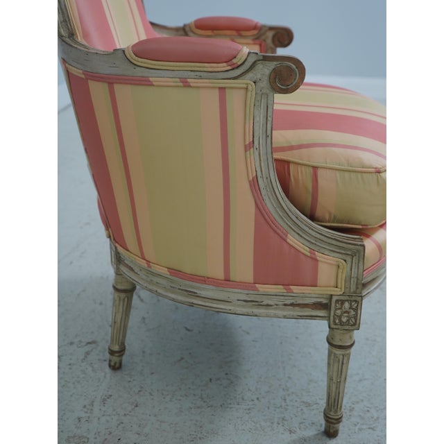 Pair Baker French Louis XVI Upholstered Bergere Chairs For Sale - Image 11 of 18
