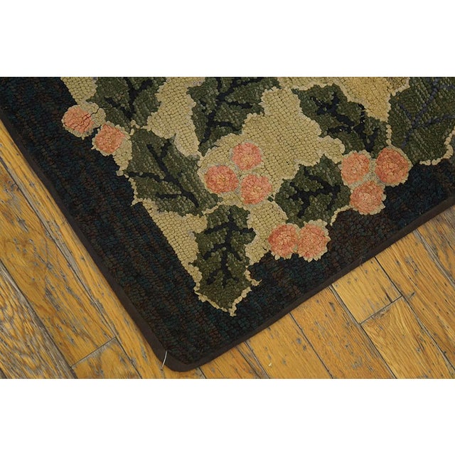 1920s Gray Floral Antique American Hooked Rug 3' 1" X 3' 3" Handknotted Wool Carpet For Sale In New York - Image 6 of 6
