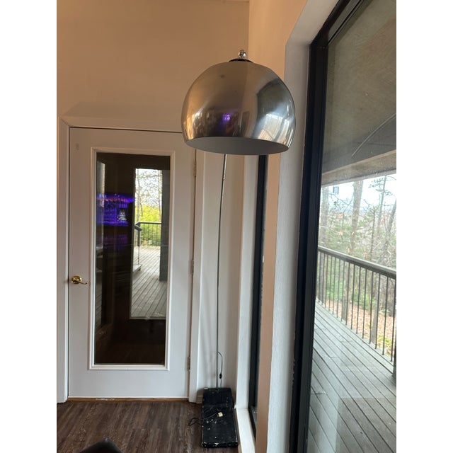 Vintage Mid-Century Modern Chrome Silver Arc Floor Lamp Eyeball Orb Globe For Sale - Image 4 of 11