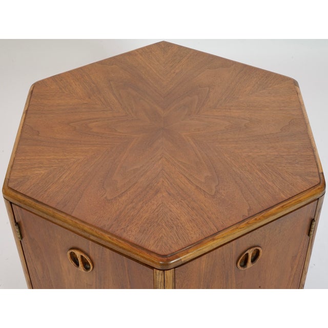 1960s Lane Walnut Hexagon Side Table Mid Century Modern For Sale - Image 9 of 12