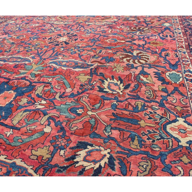 Large Antique Persian Sultanabad Rug With Large Palmettes in Rose Red and Blue 10'8 X 14'8 For Sale In Atlanta - Image 6 of 7