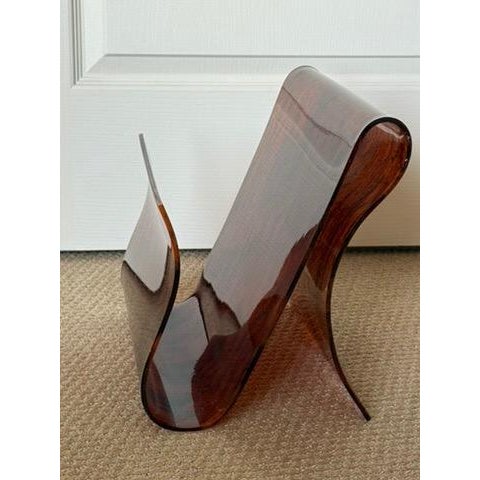 Very Rare Vintage 1970's Mid Century Modern Free Form Magazine Rack in Faux Tortoiseshell Lucite / Plexiglass For Sale - Image 14 of 18