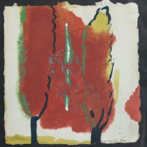 After Jacoba Martinez Millan, Figures in Red Forest, Mixed Media