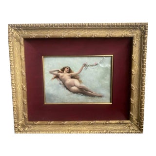 19th Century Antique Nude Painting Victorian Model Woman Laying Nude in Nature For Sale