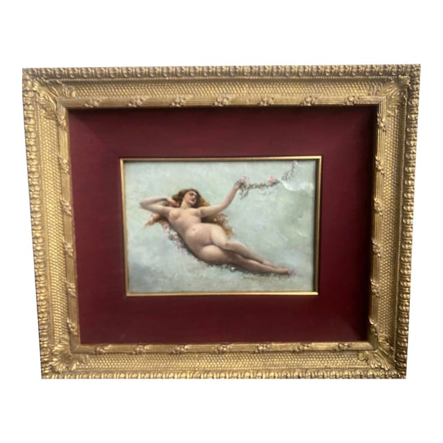 19th Century Antique Nude Painting Victorian Model Woman Laying Nude in Nature For Sale