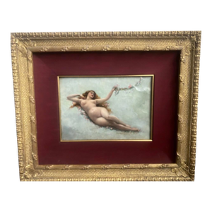19th Century Antique Nude Painting Victorian Model Woman Laying Nude in Nature