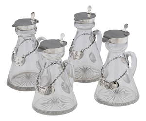 Antique 20th Century English Silver & Cut Glass Whisky Decanters, 1924, Set of 4