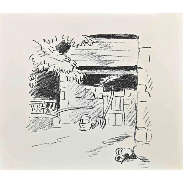 The Yard is a lithograph on ivory-colored paper realized by Wilhelm Gimmi in 1955 ca. Very Good Conditions. Not signed. as...