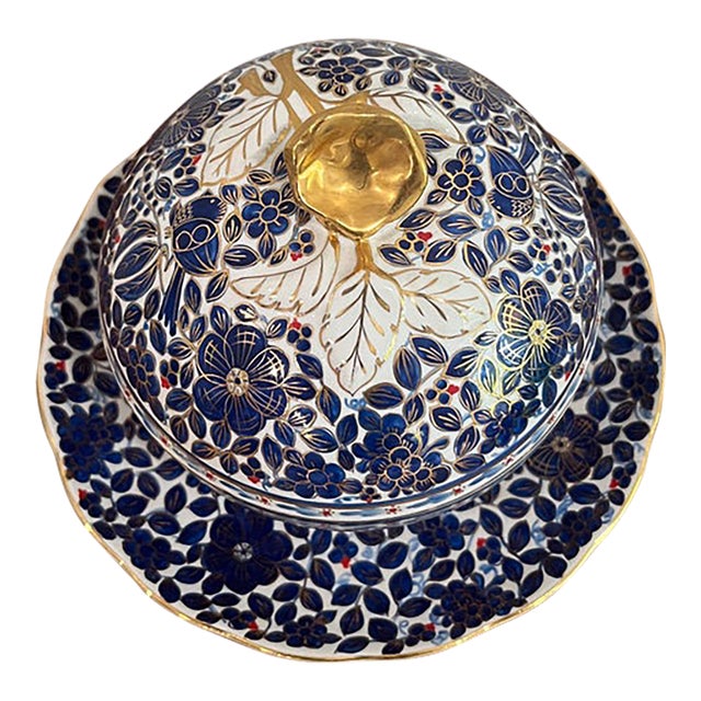 Hand-Painted 1987 Sümerbank Yıldız Turkish Cobalt & Gold Presentation Sugar Bowl Set with lid and Underplate - 2 pcs For Sale