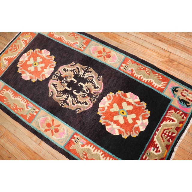 Vintage Colorful Tibetan Rug For Sale - Image 4 of 7