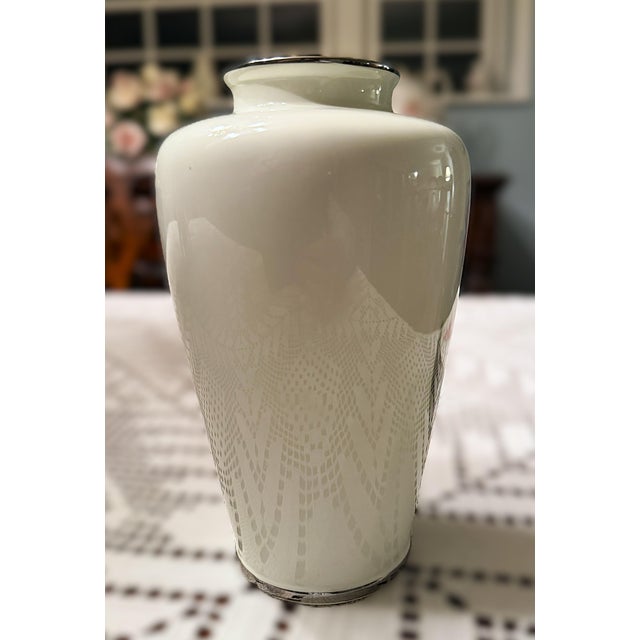 Cloisonné‑Style Porcelain Vase With Silver Trim For Sale - Image 4 of 7