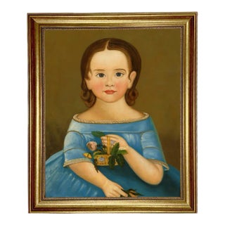 "Girl in Blue Dress" Canvas Print in Antiqued Gold Frame- a 16" X 20" Framed to 19-1/2" X 23-1/2". For Sale