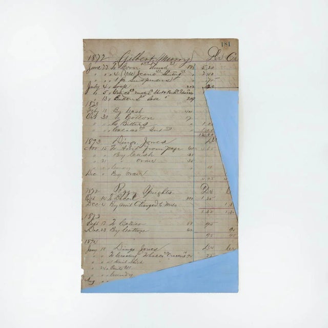 Beautiful acrylic painting on a 1800's paper by contemporary artist Afsoon Thayer. Abstract design painted in a light blue...