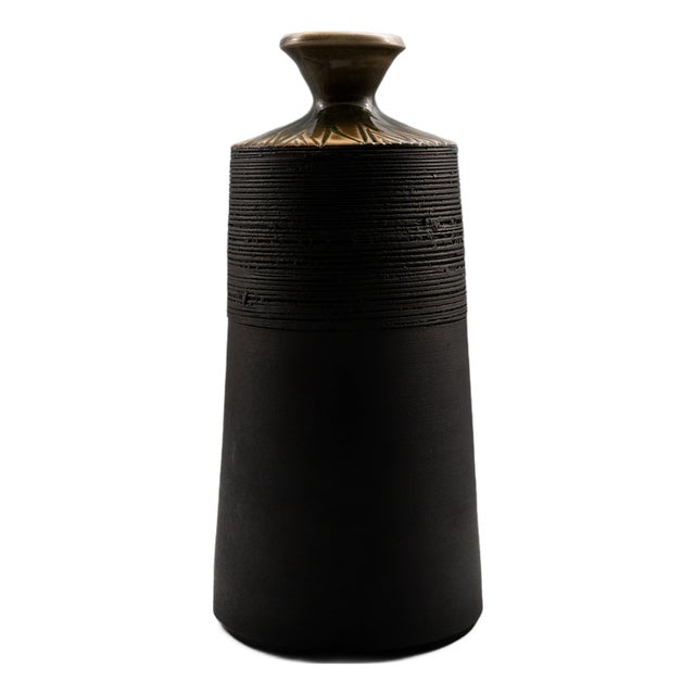 Matte Black Shigaraki Bottle Vase, 1980s For Sale