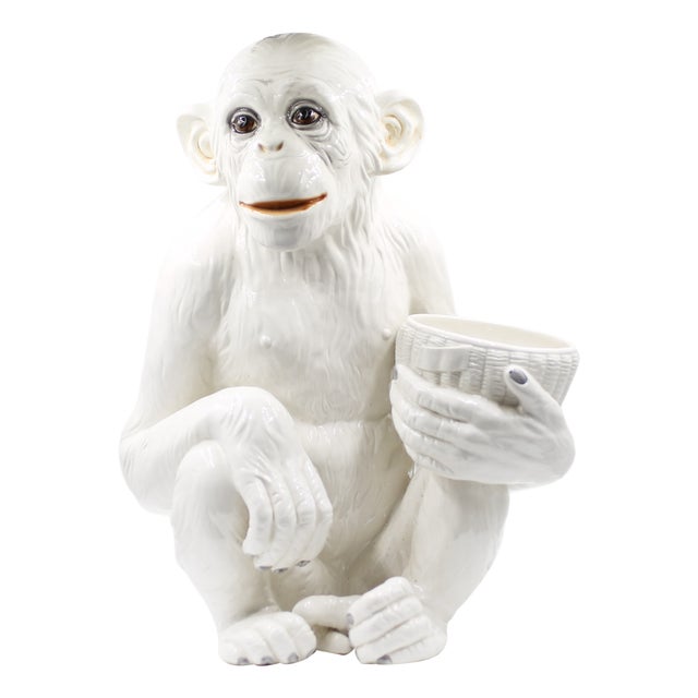 Large Hollywood Regency Monkey Sculpture / Cachepot in Majolica, Italy, 1960s For Sale