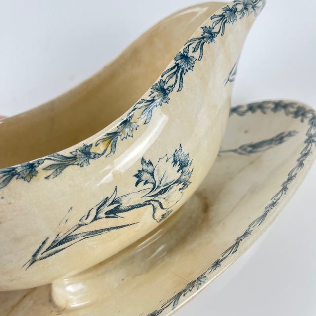 Blue Earthenware Oeillet Gravy Boat from KG Lunéville, 19th Century For Sale - Image 8 of 11