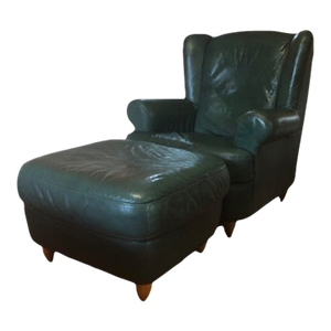 Leather Wingback Chair & Ottoman Set
