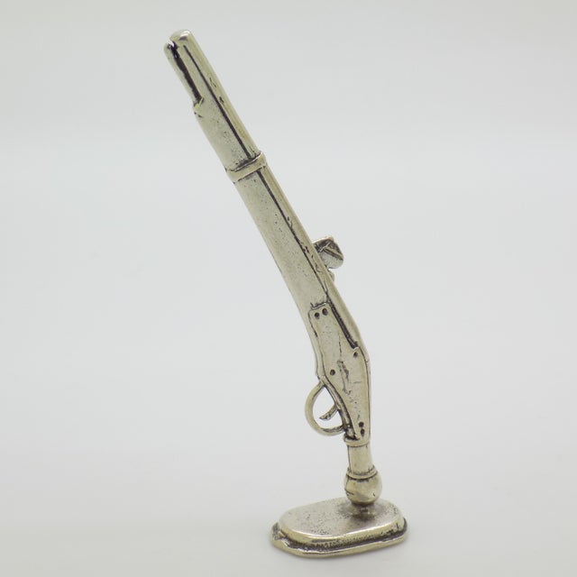 Vintage Italian Handmade Genuine Silver Rifle Figurine on Pedestal, Italy, 1970s For Sale - Image 4 of 10