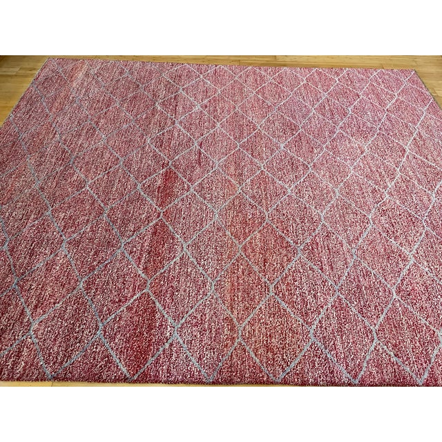 1990s Handmade Contemporary Afghan Rug – Red Lattice Wool Modern Carpet - 8'1 X 10'0 For Sale - Image 6 of 8