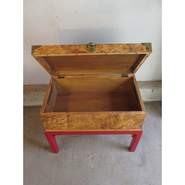 Vintage English Style Hinged Top Burlwood Box on Stand For Sale - Image 12 of 15