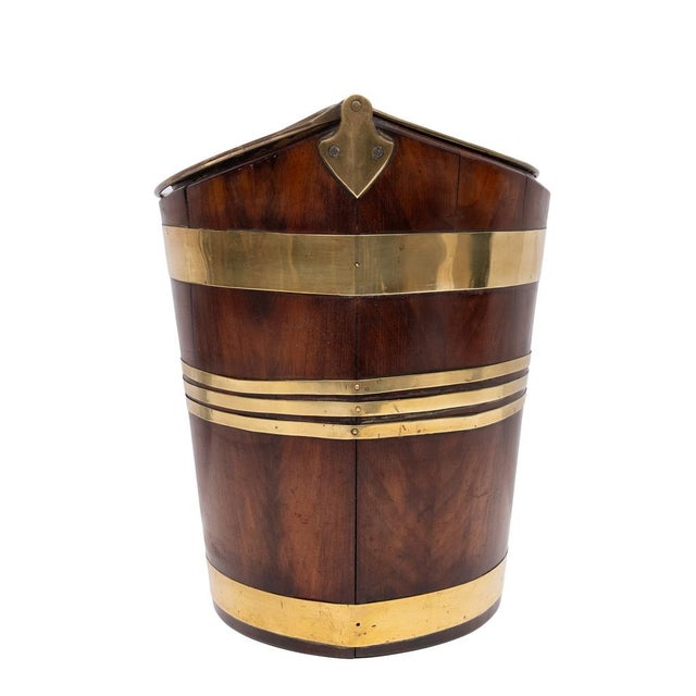 Metal Antique Dutch Georgian Mahogany Brass-Bound Peat Bucket, 1830s For Sale - Image 7 of 11