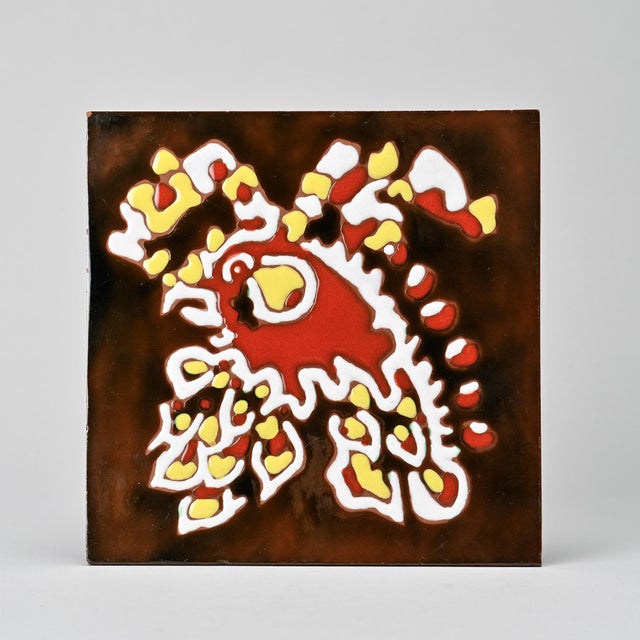 Ceramic tile made after a design by Jean Lurçat, produced by the Sant Vicens workshop in Perpignan in the 1950s. Square in...