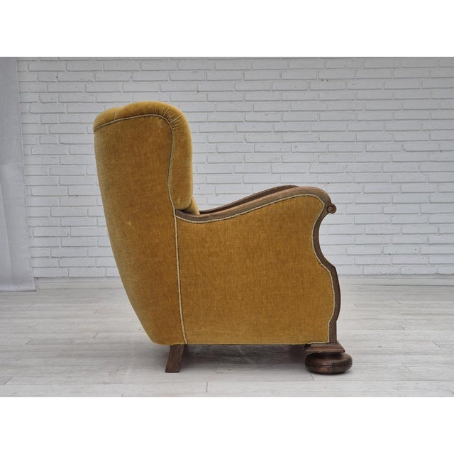 Wood Danish Armchair in Oak and Yellow Furniture Velour, 1960s For Sale - Image 7 of 18