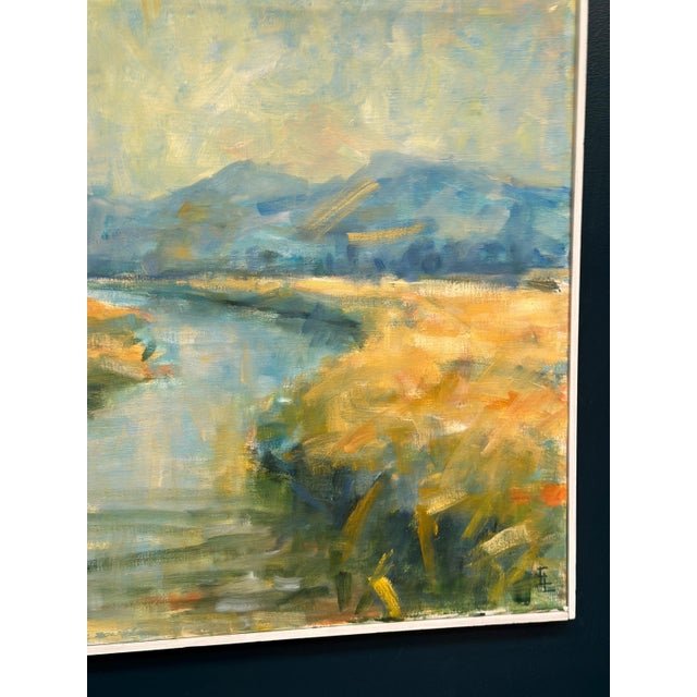 River Landscape with Mountains, 1960s, Oil on Canvas, Framed For Sale - Image 4 of 18