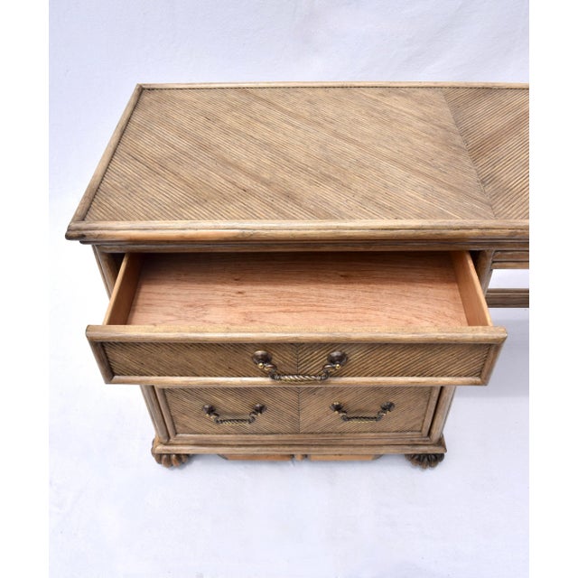 Brown Vintage Chevron Pencil Reed Writing Desk With Brass Hardware, Usa For Sale - Image 8 of 12