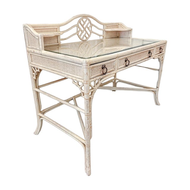 Hekman Furniture Late 20th Century Hekman Chinoiserie Style Faux Bamboo & Rattan Desk For Sale - Image 4 of 14