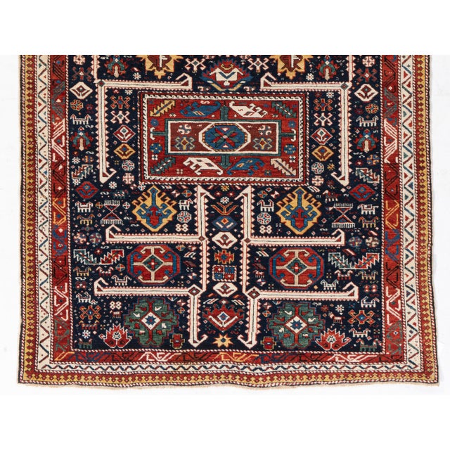 Antique Circa 1880 Blue Akstafa Caucasian Hand Knotted Rug 3'10 X 8'2 For Sale - Image 9 of 11