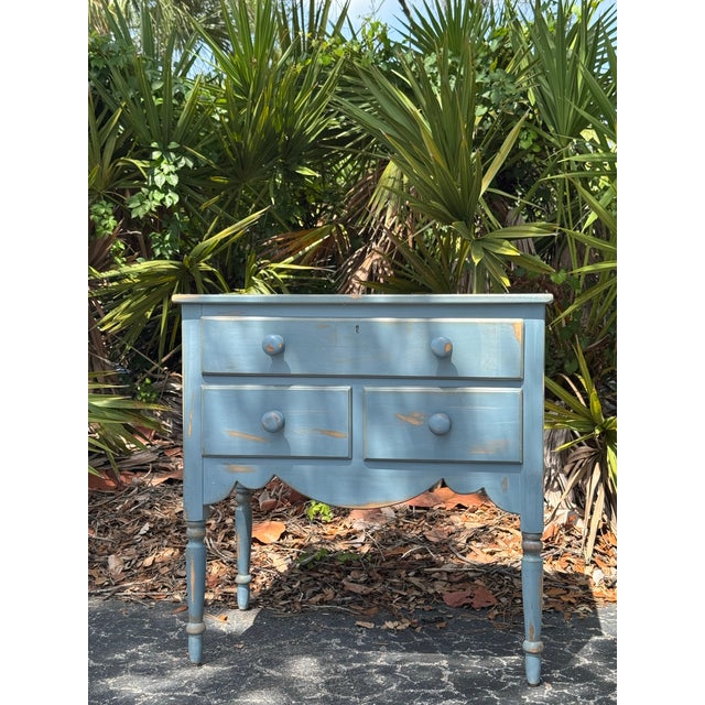Lexington Furniture Vintage Lexington Painted Blue Accent Chest / Side Table With Three Drawers For Sale - Image 4 of 12