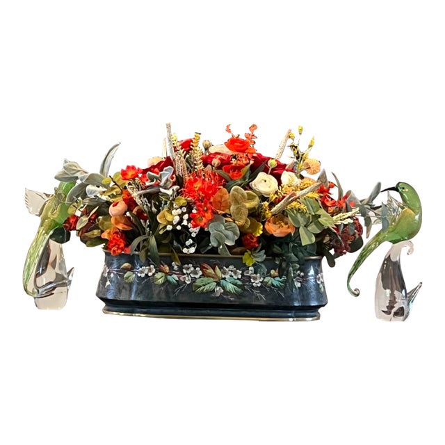 Grand SilkPot Faux Floral Centerpiece in Napoleonic Period Porcelain CachePot For Sale