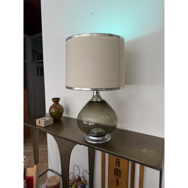Vintage Italian Smoked Glass and Chrome Table Lamp, 1980s For Sale - Image 17 of 18