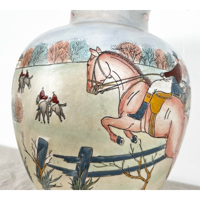 Vintage Equestrian Fox Hunting Scene Vase For Sale - Image 4 of 10