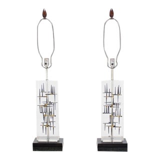 Sculptural Welded Spikes Table Lamp Attributed to William Bowie - a Pair For Sale