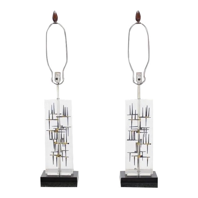 Sculptural Welded Spikes Table Lamp Attributed to William Bowie - a Pair For Sale