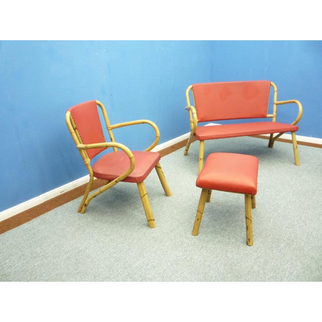 Very chic bamboo seating group from the fifties. A great eye catcher for the rockabilly fan. Made from bamboo wood and...