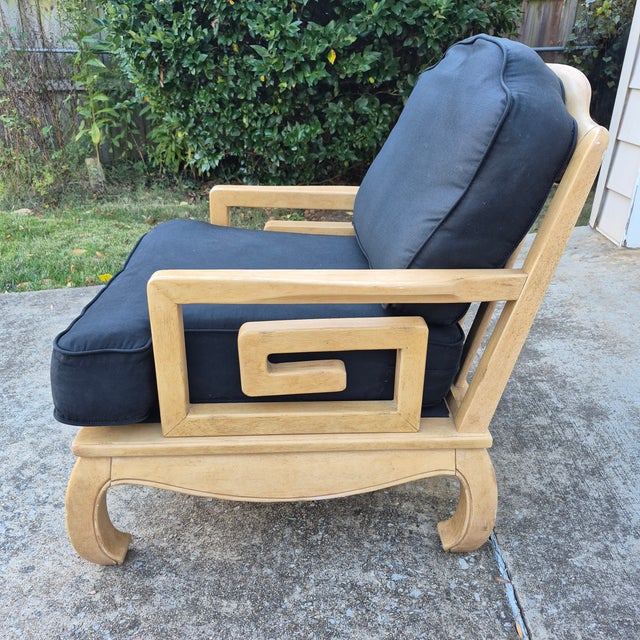 1990s 1990s Schnadig Ming Style Chow Leg Lounge Chair W/ Greek Key Arms For Sale - Image 5 of 13