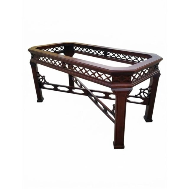 Vintage Chinese Chippendale Fretwork Mahogany Stained Regency Dining Table Base For Sale In West Palm - Image 6 of 10