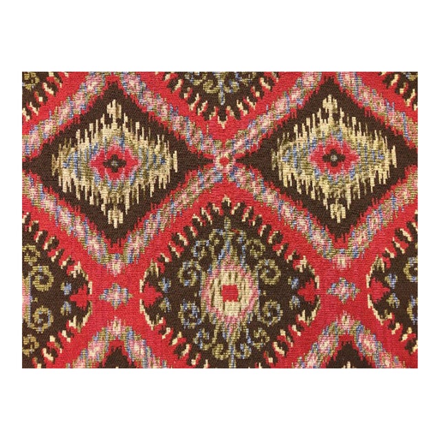 Designer Woven Southwestern Ethnic Tapestry Red Brown Olive Green Blue Ikat Upholstery Fabric For Sale