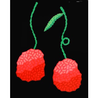 "Black Cherries" Contemporary Minimalist Still Life Mixed-Media Painting by Will Beger For Sale