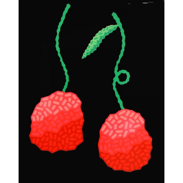 "Black Cherries" Contemporary Minimalist Still Life Mixed-Media Painting by Will Beger For Sale