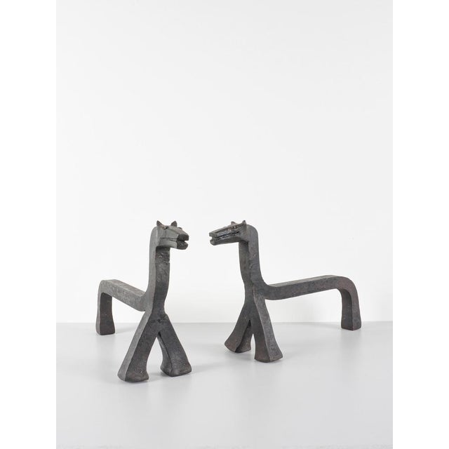 1960s Vintage Wrought Iron Andirons, 1960s, Set of 2 For Sale - Image 5 of 7